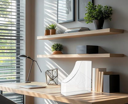 Vertical File Holder Clear Acrylic Desk Organizer Storage Bins Holding Plastic Document Organizer Clear PET Magazine Holder Basics Vertical Magazine Rack for Home Office School (1)