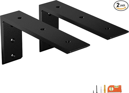 2-Pack 10 Inch Countertop Support Brackets, Heavy Duty L Brackets for Quartz/Wood/Laminate/Granite Countertops | 3/8" Thick Metal Steel | Frosted Black Powder Coated