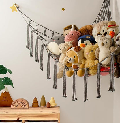 Stuffed Animal Storage Hammock Net - Toy Hammock Net for Stuffed Animals Corner - Hanging Stuff Animal Organizer Holder Large Size Baby Nursery Room Decor-Grey