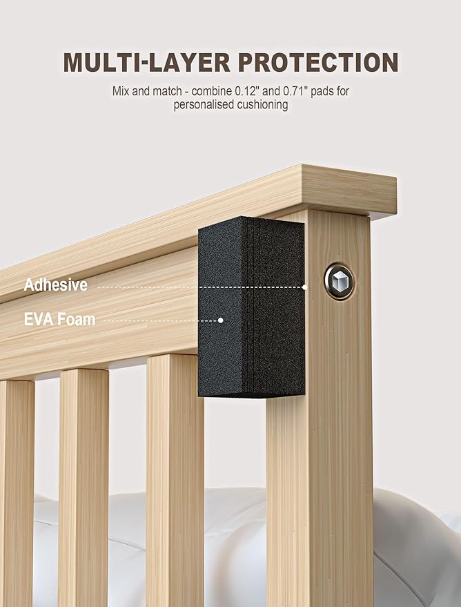 Furniture Wall Protector, 8Pcs(0.71" Thick) + 12Pcs(0.12" Thick) EVA Foam Headboard Stoppers for Wall, Bed Stoppers for Headboard, Bed Frame & Wall Guards, Black Headboard Bumper
