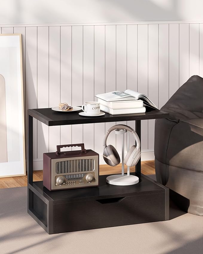 IBUYKE 2 Tier Desktop Printer Stand,Multi-Purpose Desk Organizer,Printer Table with Storage Shelf for Folders,Books,for Fax Machine, Scanner,Home Office,Black TLJ015B
