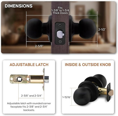 Copper Creek Passage Interior Door Knob – ANSI Grade-3 Certified, Modern Heavy Duty Handle, Easy Install and Reversible for Bedroom, Bathroom & Closets – Matte Black (1 Pack)