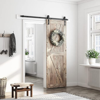 SMARTSTANDARD 5.5 Feet Heavy Duty Sturdy Sliding Barn Door Hardware Kit -Smoothly and Quietly -Easy to Install -Includes Step-by-Step Installation Instruction Fit 33" Wide Door Panel (J Shape Hanger)