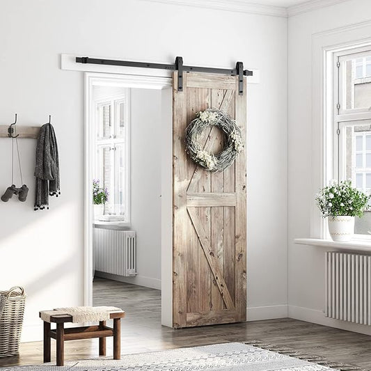 SMARTSTANDARD 5.5 Feet Heavy Duty Sturdy Sliding Barn Door Hardware Kit -Smoothly and Quietly -Easy to Install -Includes Step-by-Step Installation Instruction Fit 33" Wide Door Panel (J Shape Hanger)