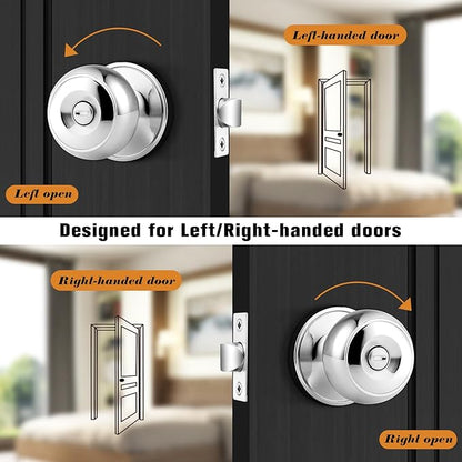 Probrico Polished Chrome Privacy Door Knobs, Interior Door Lock for Bathroom Bedroom, Keyless Round Ball Knob Handle, Thumb-Turn Locking, 8 Pack