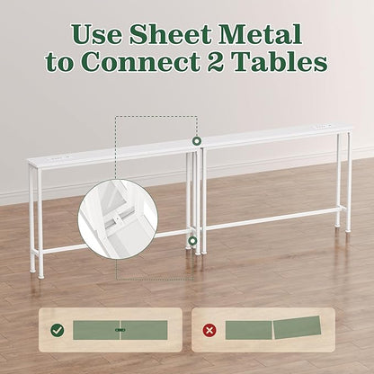 SUPERJARE 5.7 Inch Narrow Console Table with Outlet, Sofa Tables, Total Length 78.8'', Behind Couch Table, Long Entryway Tables with Charging Station, for Living Room, White