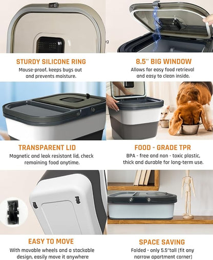 35lbs Dog Food Storage Container, Collapsible Dog Food Container, Wheels, Handle, Airtight Pet Food Storage Container, Scoop, 2L Small Dry Food Pail For Dog Cat Bird Food