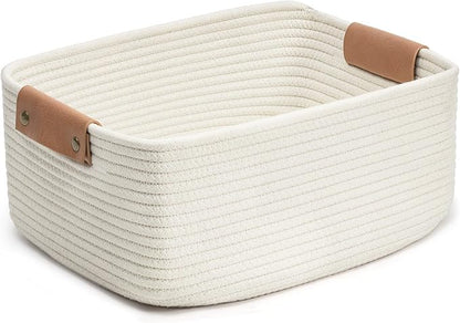 CHICVITA White Woven Basket Baby Gift Basket for Toys, Towels, Books, Rope Storage Basket for Living Room, Bathroom, Decorative Basket for Nursery