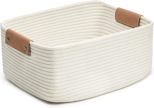 CHICVITA White Woven Basket Baby Gift Basket for Toys, Towels, Books, Rope Storage Basket for Living Room, Bathroom, Decorative Basket for Nursery