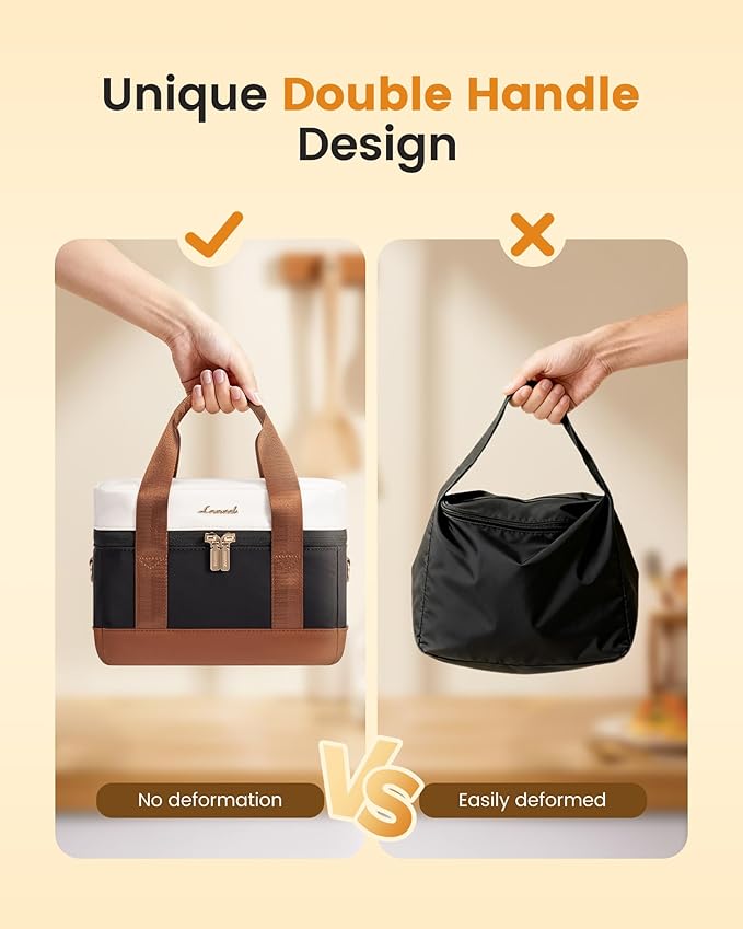 LOVEVOOK Insulated Lunch Bag for Women - Cute Lunch Box Cooler for Work, Picnic, and Beach, Grey-beige-black