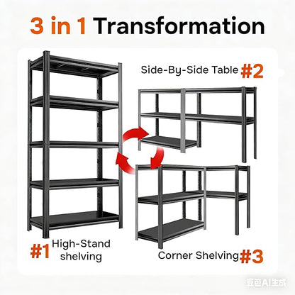 72" H Metal Garage Shelving Unit 3000LBS Heavy Duty Storage Shelves 5 Tier Adjustable Metal Shelf for Garage Kitchen Warehouse Pantry Basement, 72" H*36" W*14" D, Black