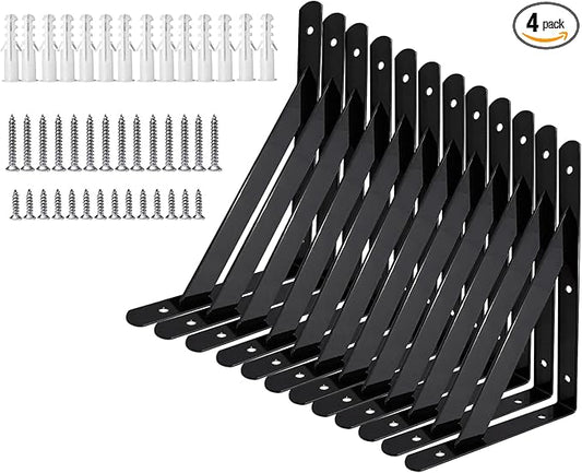 Heavy Duty Shelf Brackets Wall Mount Steel Bracket Wall Brackets for Shelves (Black, 8 x 5 Inch-6 Pairs)