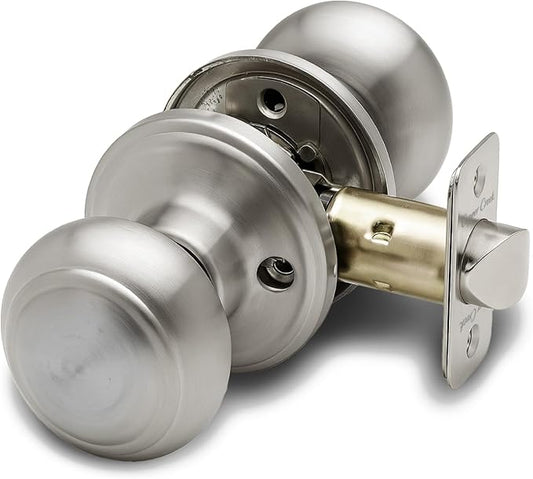 Copper Creek Colonial Passage Interior Door Knob – ANSI Grade-3 Certified, Modern Heavy Duty Handle, Easy Install and Reversible for Bedroom, Bathroom and Closets – Satin Stainless (1 Pack)