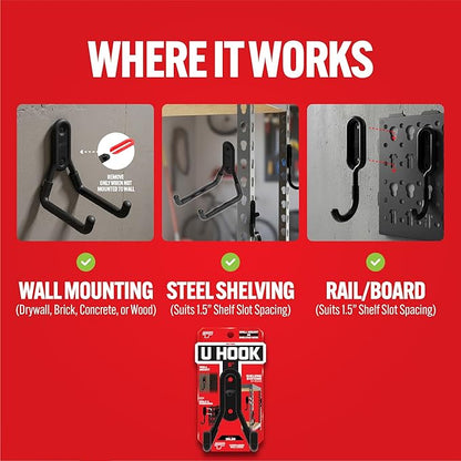 Smart T Garage Storage Wall Hook | 5" U-Hook for Garage Organization, Heavy Duty Organizer Wall Mount or Shelving Hooks