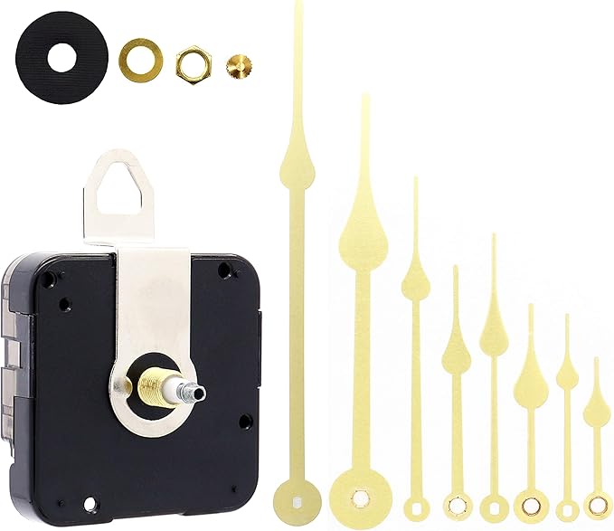 TIKROUND 12888 Quartz DIY Wall Clock Movement Mechanism Battery Operated DIY Repair Parts Replacement with 4 Sets Hands Total Shaft Length 23/32 inch Gold Hands.