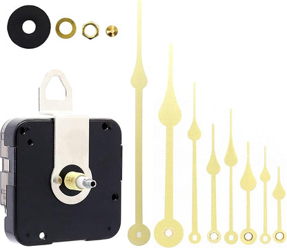 TIKROUND 12888 Quartz DIY Wall Clock Movement Mechanism Battery Operated DIY Repair Parts Replacement with 4 Sets Hands Total Shaft Length 23/32 inch Gold Hands.