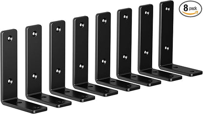 8-Pack 4 Inch Heavy Duty Shelf Brackets, Premium Floating L Bracket for Wall, Kitchen, Mantel Shelves Support | Quarter Inch (1/4") Thick | Black Powder Coated Steel