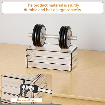 Yieach 11.1 Inch Long Clear Drawer Organizers Stackable,3 Pack Small Acrylic Drawers,School,Office Supplies Organizer And Storage Bins for Stationery,Marker,Pen,Pencil,Craft Desktop Storage Drawers