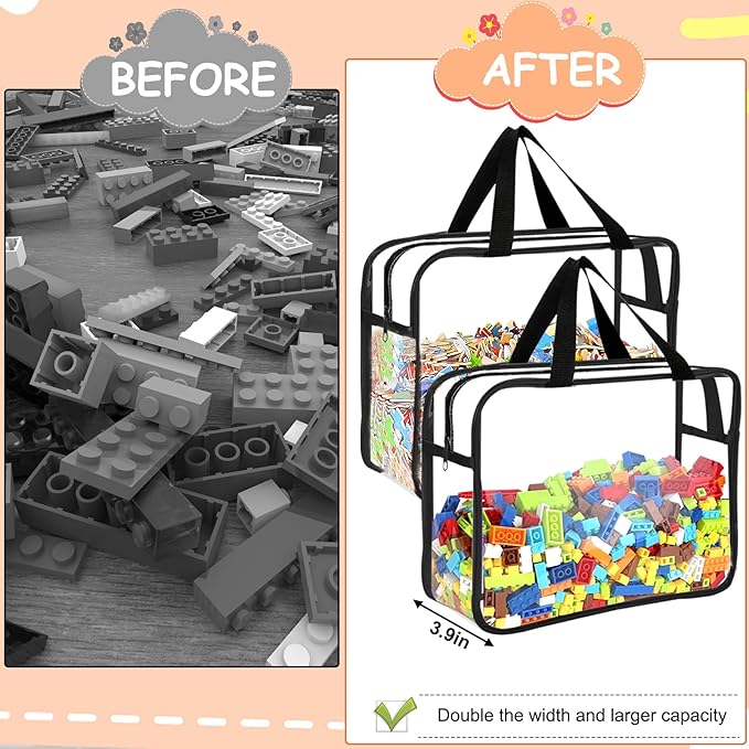 6 Packs Large Toy Storage Bags with Labels, Reusable Clear PVC Board Game Storage, Travel Waterproof Organizer Bags with Zipper for Building Blocks, Puzzle, Kids Books