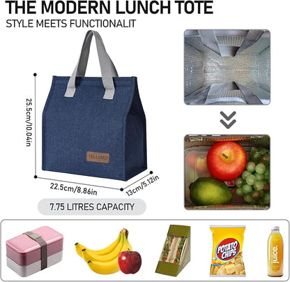 TELLUMO Lunch bag, Insulated Lunch Bag for Women Men Large Lunch Box Container Reusable Leakproof Tote for Office, Work, School, Beach or Travel (Blue)
