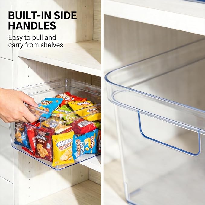 MOONEDGE 8-Pack Clear Plastic Storage Bins — Open-Top PET Containers and Organizers, 10" x 10" x 6" Storage Boxes for Pantry, Garage, Under-Shelf and Multi-Purpose Home Organization