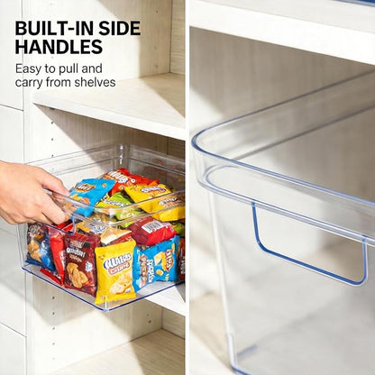MOONEDGE 8-Pack Clear Plastic Storage Bins — Open-Top PET Containers and Organizers, 10" x 10" x 6" Storage Boxes for Pantry, Garage, Under-Shelf and Multi-Purpose Home Organization