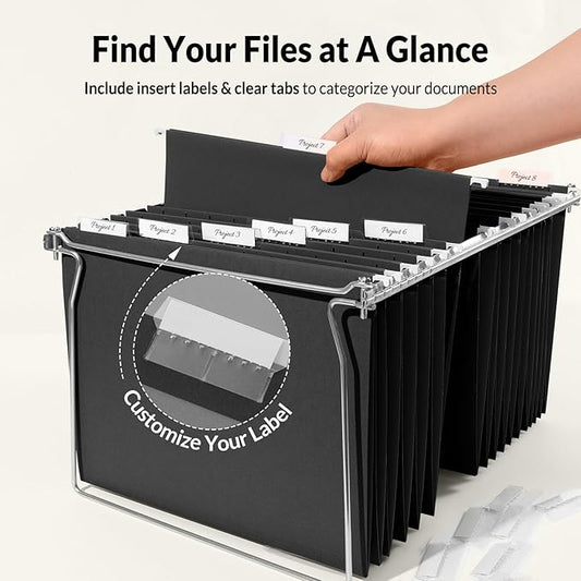 SUNEE 25 Pack Hanging File Folders, Black Folders, Hanging File Folders Letter Size with 1/5-cut Tabs, Stay Organized for Your Home and Office Bulk File and Documents