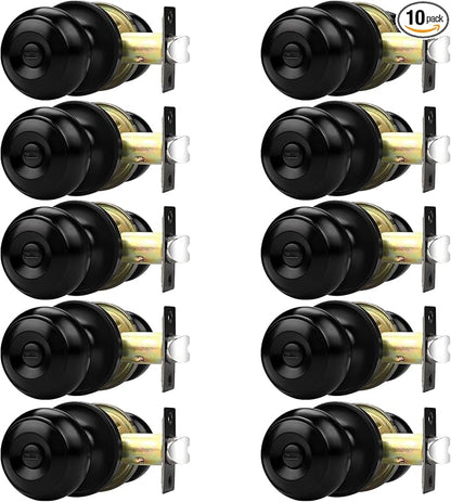 Probrico Bathroom Door Knobs, 10 Pack Interior Door Handles Privacy Function, Keyless Doorknob for Bedroom Bath, Matte Black Finish Door Knob with Solid Latch