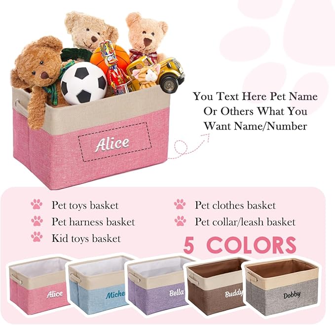 Ulico Personalized Dog Toy Storage Basket, Collapsible Pet Organizer Box With Handles, Custom Toy Bin With Pet's Name, Cat Storage Gift for Dog Lovers, Apparel & Accessories (Pink)