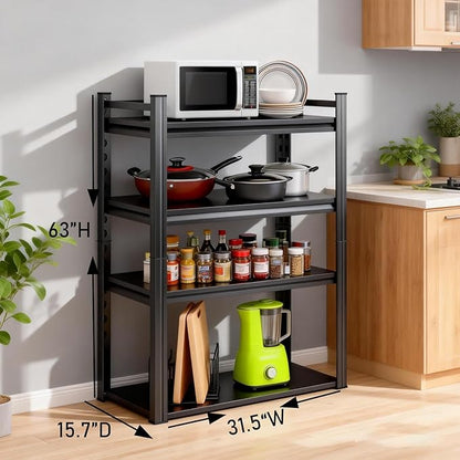 32"W*16"D Garage Storage Shelves, Metal Garage Shelving, Adjustable Steel Storage Rack Shelf, 4-Tier Shelving Unit, Ideal for Garage, Pantry, Basement, Kitchen, Living Room, 63"Hx31.5"Wx15.8"D, Black