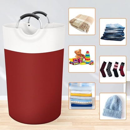 BlissTotes 90L Laundry Basket, Freestanding Laundry Hamper, Collapsible Dirty Clothes Hamper, Waterproof Fabric with Foam Protected Aluminum Handles for College, Dorm, Family (Red)