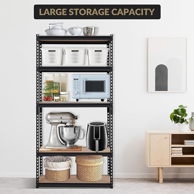 Garage Shelving Heavy Duty Storage Shelves 2000Lbs Capacity, 5 Tier Adjustable Metal Shelving Unit 36" W x 18" D x 72" H, Industrial Utility Rack for Kitchen Pantry
