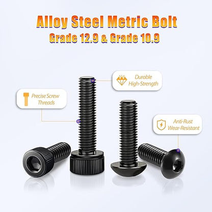 Kadrick Metric Screw Assortment, 960PCS M5 Screw Assortment Kit,M5 Bolts Nuts Washers, Grade 10.9 Alloy Steel Hex Socket Black Screws,Lenth Form 8MM-40MM