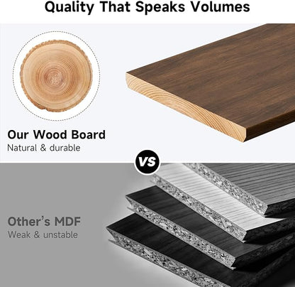 Dual Monitor Stand, 35.4 Inch Monitor Stand Riser for 2 Monitors, 2 Tiers Wood Desk Shelf with Storage, Desktop Organizer Stand for Computer, Laptop, Printer, TV (Black Walnut, 35.4in)