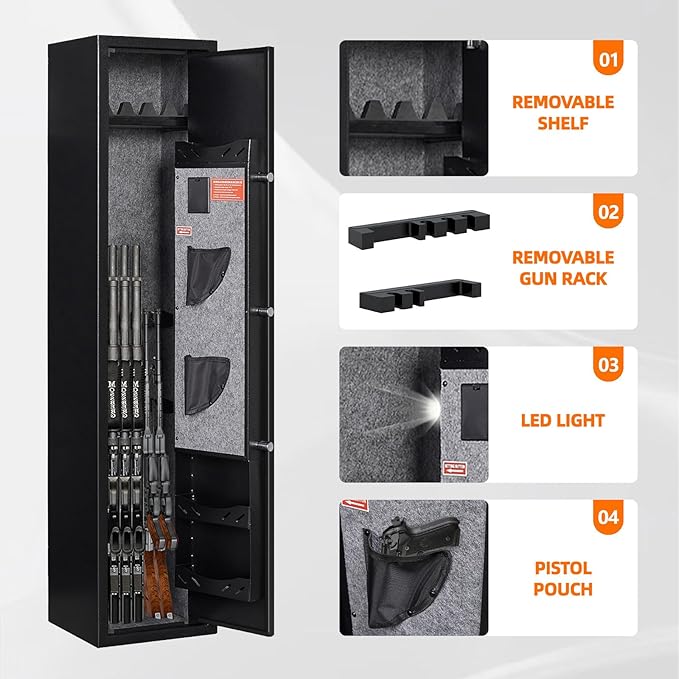 KAER 4-5 Gun Safe with Digital Keypad & Backup Keys, Gun Safe for Rifles and Pistols, Gun Cabinet with Removable Shelves for Shotguns, Long Gun Safes for Home (Assembled)