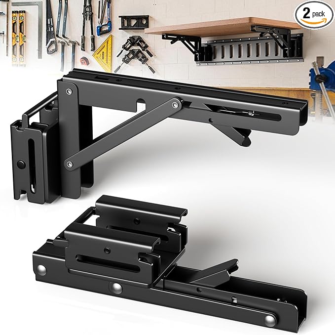2 Pack E Track Folding Shelf Brackets - 8 Inches Heavy Duty Steel E Track Folding Shelf Bracket with Stainless Pivot,E Track Folding Fixed Shelf Bracket for Truck,Enclosed Trailer,Garage,Workbench