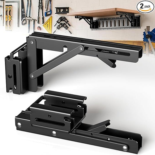 2 Pack E Track Folding Shelf Brackets - 8 Inches Heavy Duty Steel E Track Folding Shelf Bracket with Stainless Pivot,E Track Folding Fixed Shelf Bracket for Truck,Enclosed Trailer,Garage,Workbench