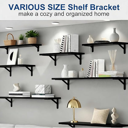 12 Inch Shelf Brackets, Set of 4 Steel Wall Bracket for Floating Shelves(Black, 12 inch 4 Pack)