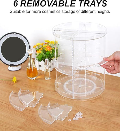 Rotating Makeup Organizer, 360 Spinning Skincare Organizers, 8 Adjustable Layer Cosmetic Storage Case with Brush Holder Perfume Tray for Vanity Bathroom Countertop - Large