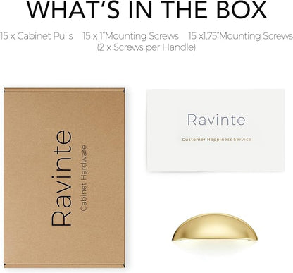 Ravinte 15 Pack 3" Drawer Pulls Brushed Brass Cabinet Cup Pulls Kitchen Hardware Cabinet Handles Drawer Handles Knobs 3 inch Hole Center