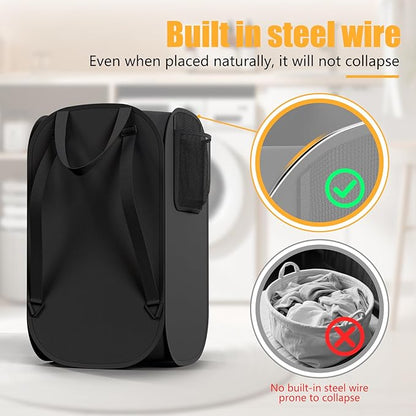 Collapsible Backpack Laundry Bag Made by Strong Polyester Oxford Cloth, 76L Heavy Duty Large Hamper with Adjustable Shoulder Strap, Foldable Basket with Mesh Pocket for College, Travel, Apartment