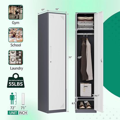Letaya Metal Storage Locker,71" Tall Steel Storage Cabinet with Lockable Door for School Office Gym Home Employees Staff (1 Door -White)