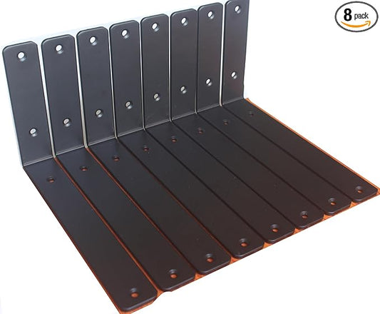 8 Pack - L 11" x H 6" x W1.5, 5mm Thick Black L Shelf Bracket, Iron Shelf Brackets, Metal Shelf Brackets, Floating Shelf, Shelf Supports with Screws