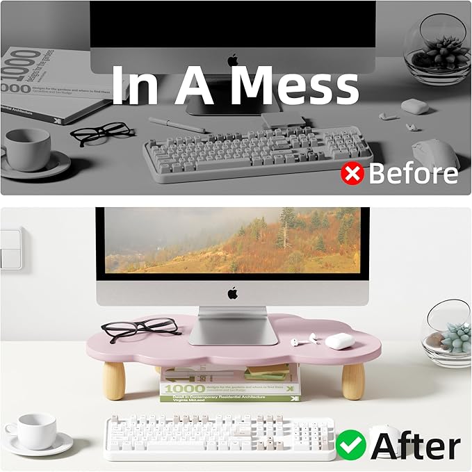 Monitor Stand Riser,Cloud Shape Wood Computer Monitor Stand, 16.5IN Monitor Stand Riser, Multi-Purpose Desktop Organizer Riser for Computer,Laptop,Printer,TV,Purple