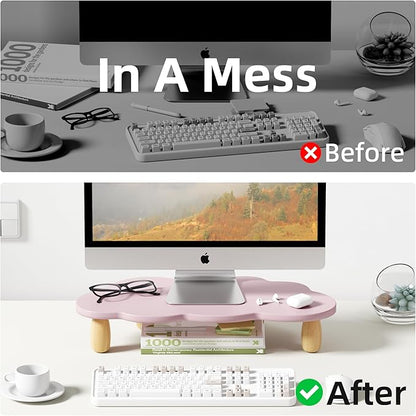 Monitor Stand Riser,Cloud Shape Wood Computer Monitor Stand, 16.5IN Monitor Stand Riser, Multi-Purpose Desktop Organizer Riser for Computer,Laptop,Printer,TV,Purple