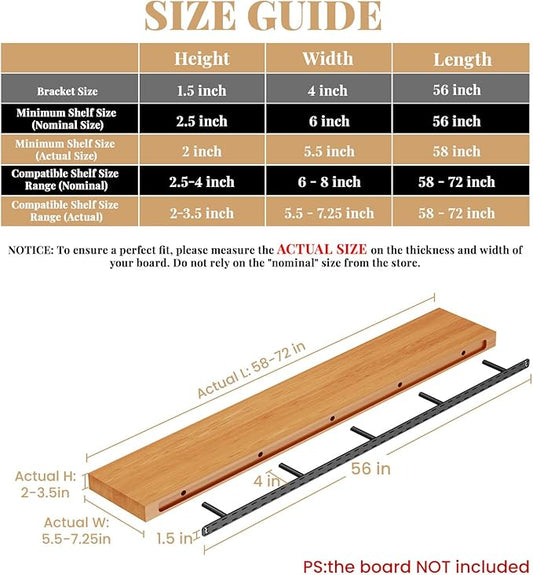 1 Pack Large Shelf Brackets Long Floating Shelf Bracket Invisible Floating Shelf Hardware Heavy Duty Floating Mantel Brackets(56"X4"X1.5")