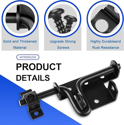 Slide Bolt Gate Latch with Padlock Hole, Heavy Duty Fence Slide Latches Outdoor Doors for Wooden Fence, Shed Door, Vinyl Door