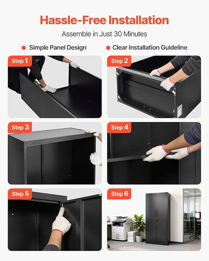 VEVOR Metal Storage Cabinet, Steel Garage Cabinet with Lockable Magnetic Doors and Adjustable Shelves, 2 Keys, 5-Tiers Tall Tool Cabinet Locker for Home, Office, Pantry, Warehouse, Laundry, Black