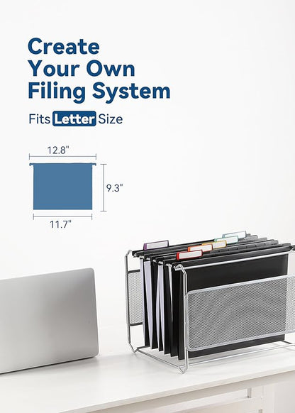 Plastic Hanging File Folders, Sturdy & Tear-Resistant, Letter Size, 12 Pack with Insertable 1/5-Cut Tabs, Black