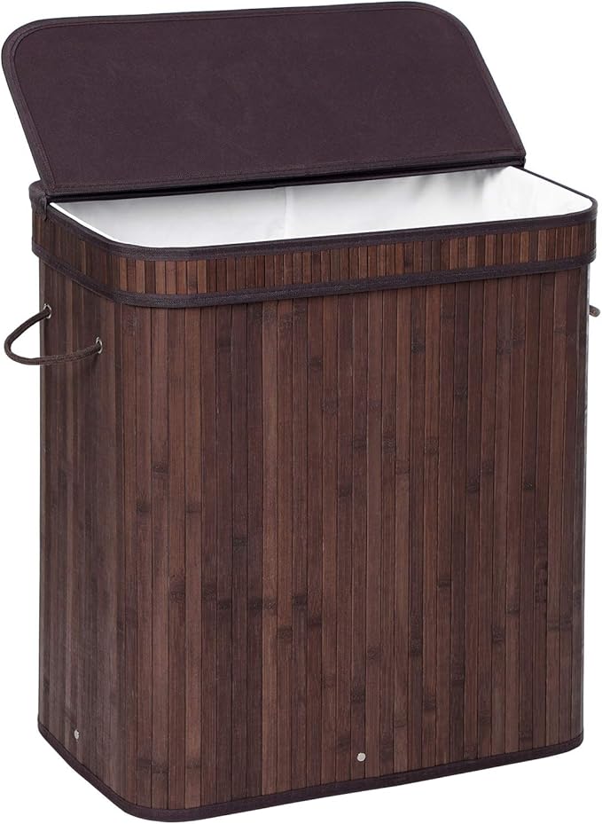 SONGMICS Laundry Hamper with Lid, Bamboo Launry Basket with Handles, Foldable Storage Basket for Laundry Room, Bedroom, 100L, Brown ULCB063K02